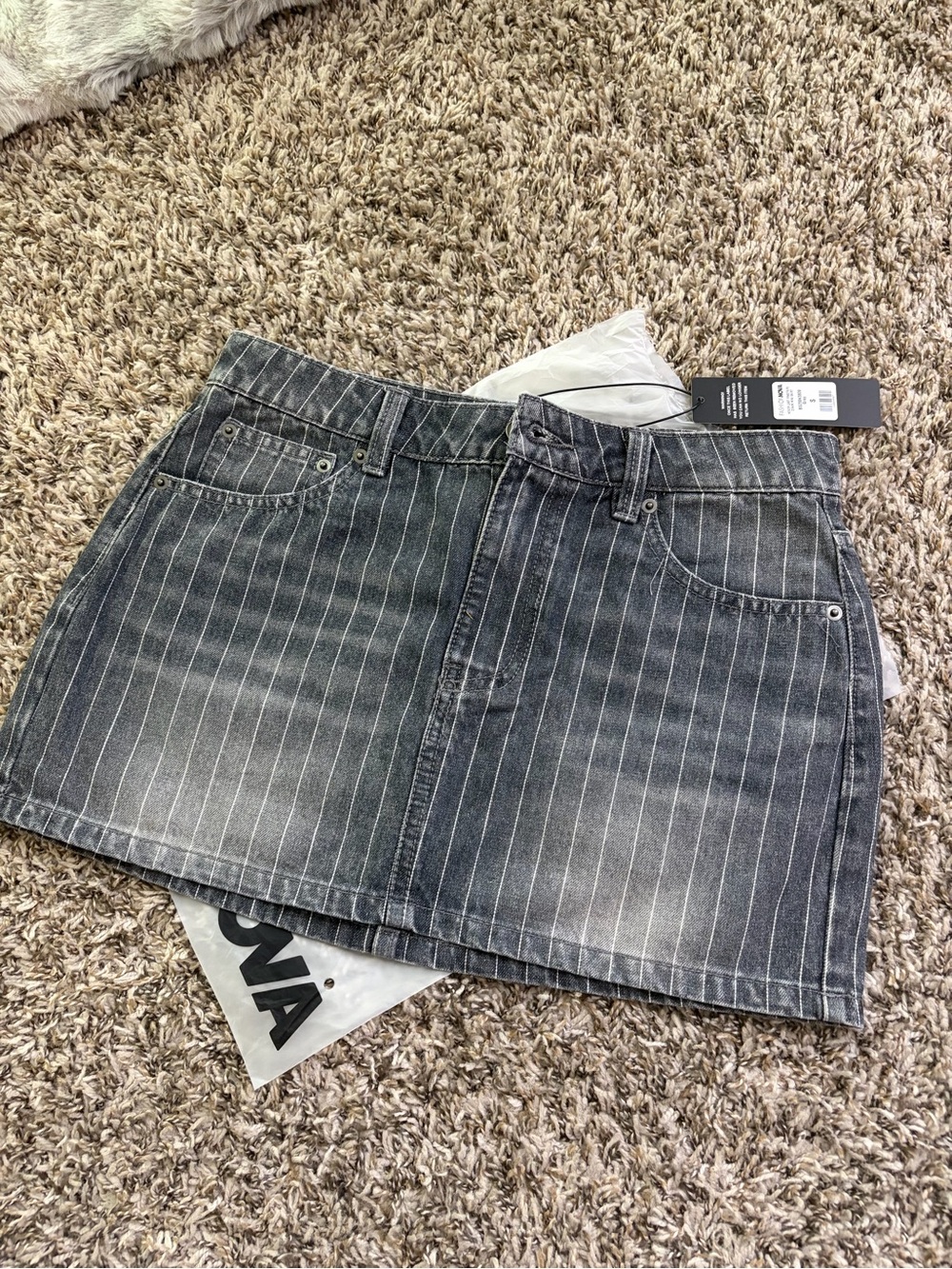 Fashion Nova Black Pinstripe Washed Denim Mini Skirt